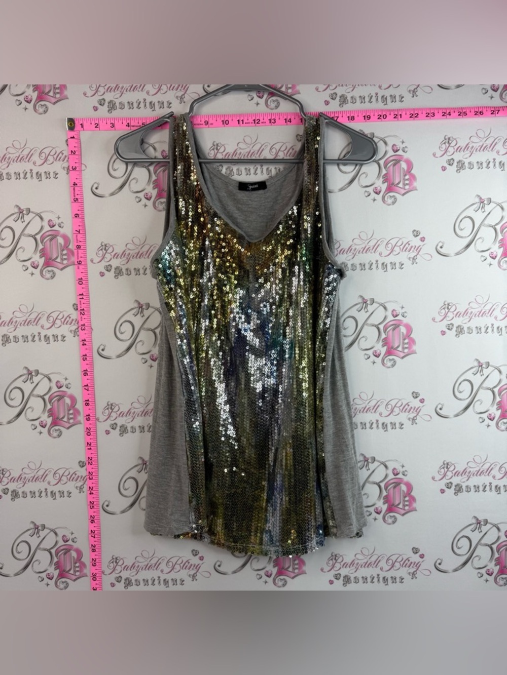 S Point - Women's Grey Multicolour Shimmering Sequin Front Tank Top Flowy